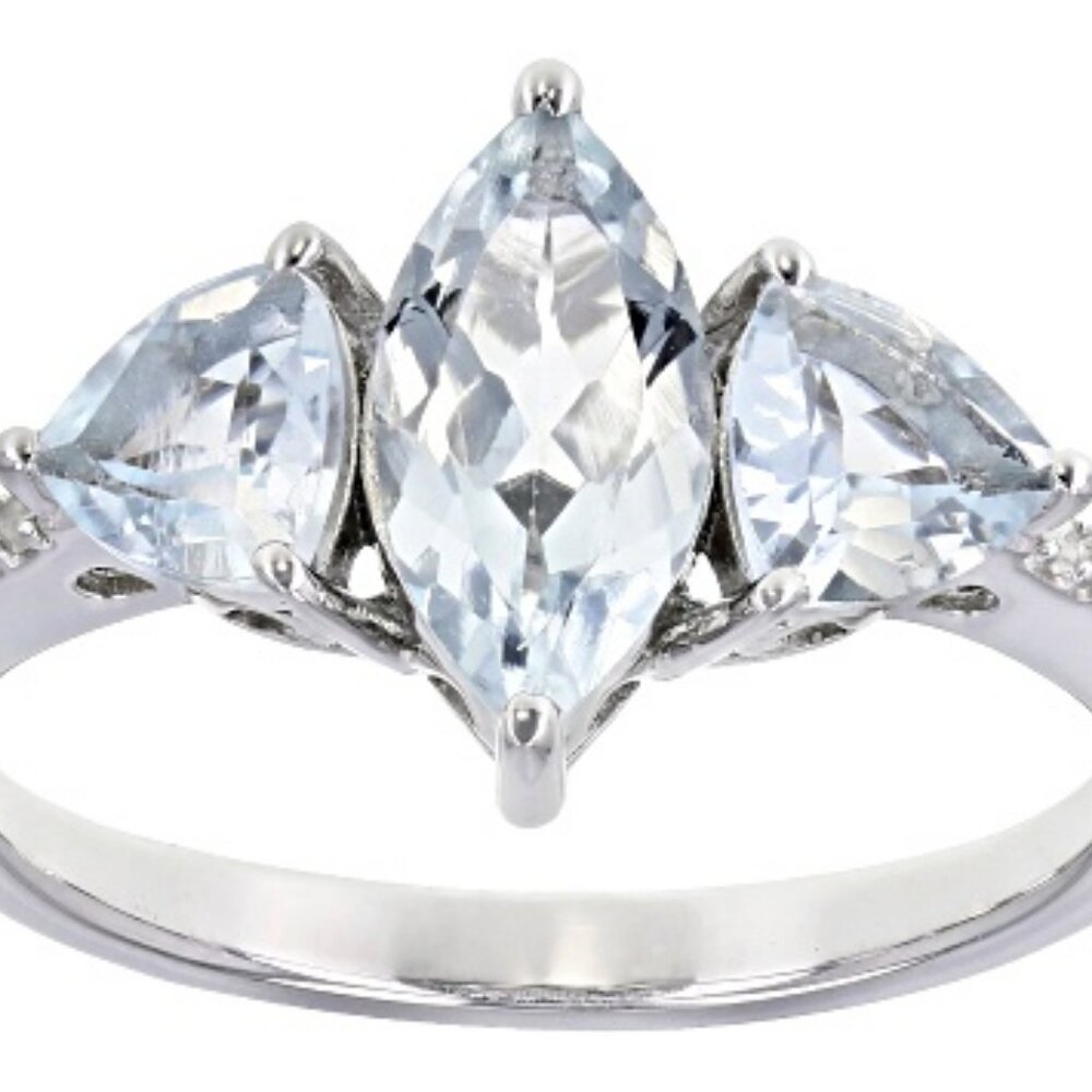 Blue Aquamarine Rhodium Over Sterling Silver Ring 1.57ctw SZ 6